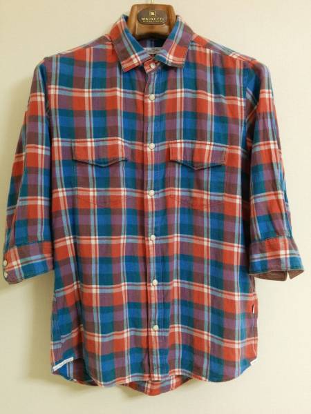 deluxe clothing 7分袖チェックシャツ デラックス クロージング M 赤 青 袖 チェック シャツ 7分袖 マルチカラー