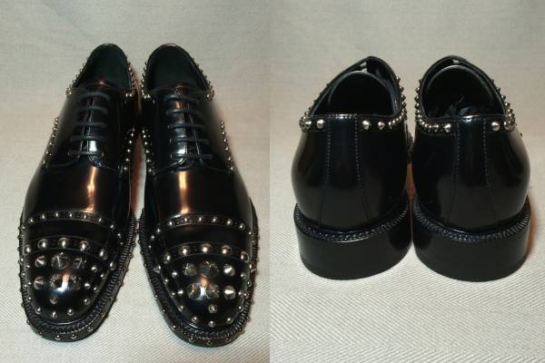 新品 プラダ スタッズ レザー ドレス シューズ 9 prada 黒 ブラック b