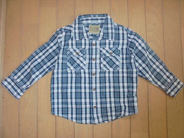 美品★オールドネイビー★紺色チェック長(zhǎng)袖シャツ★3歳100