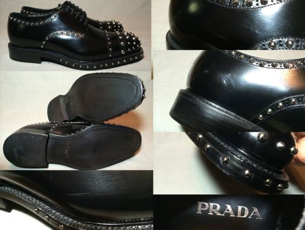 新品 プラダ スタッズ レザー ドレス シューズ 9 prada 黒 ブラック b