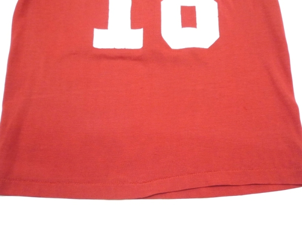 70’s　ビンテージ　フットボールT　Tシャツ　NFL　両面　ナンバリング　18番　赤×白　Sears制　XS位　36%コットン 64％ナイロン