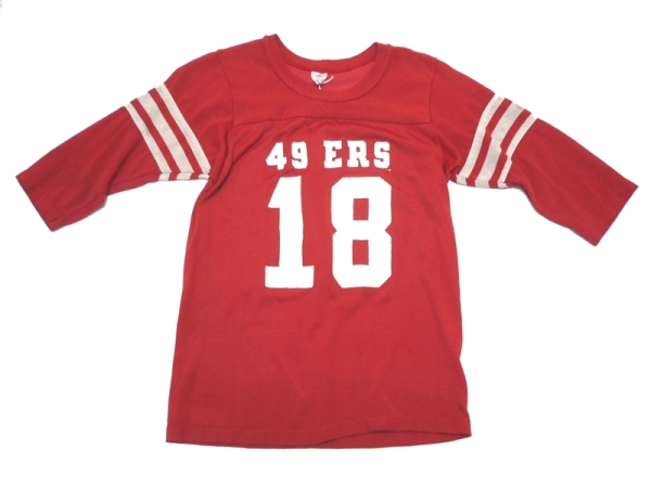 70’s　ビンテージ　フットボールT　Tシャツ　NFL　両面　ナンバリング　18番　赤×白　Sears制　XS位　36%コットン 64％ナイロン