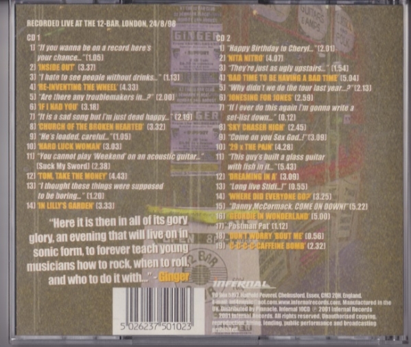 GINGER Live At The 12 Bar 2CD WILDHEARTS 2001