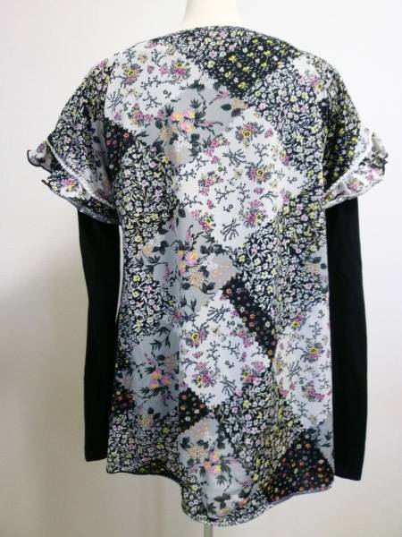 Queue* black × gray floral print twin cut and sewn L/2 pieces set / long sleeve / prompt decision 11