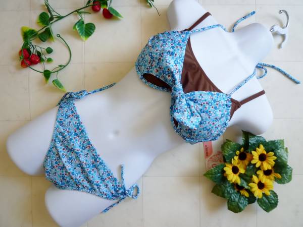 51-4[ new goods ] wire bikini three point set { blue small flower /11L}