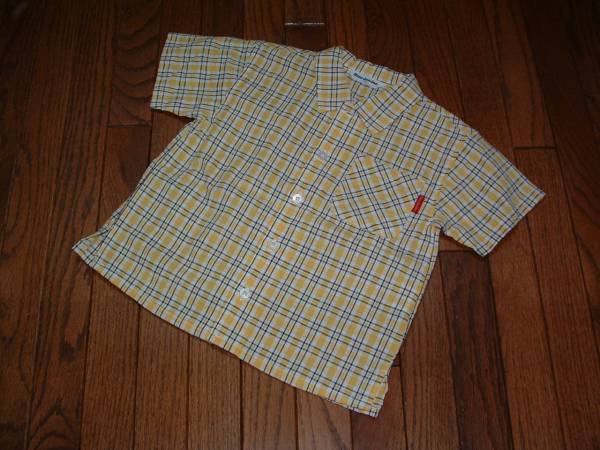 ■超美品!■ムージョンジョン チェック柄半袖シャツ(黃、100cm)