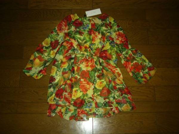 新品 JOYRICH ジョイリッチ 花柄カットソー ワンピース S 黃色 フラワー トップス 定価12800円
