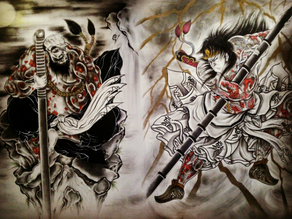 水滸伝】花和尚魯智深 九紋龍史進 龍 桜 - 手描きイラスト 水滸伝】花和尚魯智深 九紋龍史進 龍 桜 - 手描きイラスト