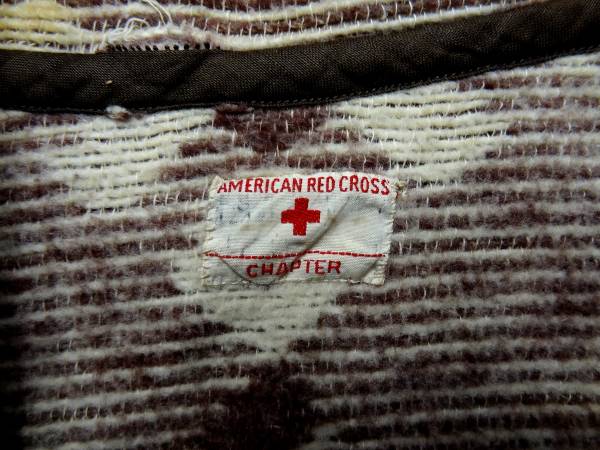  Vintage rare 40S red 10 character red Cross blanket hand made remake custom jacket rare tea total pattern 1 point thing rug . repeated construction 