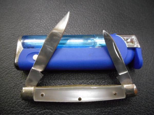 ナイフ　 古く小さい折り畳みナイフ　２枚刃　パール色のハンド