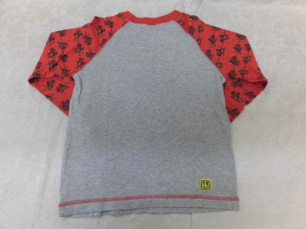 (6444)TINKERBELL 長袖　Tシャツ 　カットソー　ラグラン　グレー×レッド系 　130_サイズ　130㎝