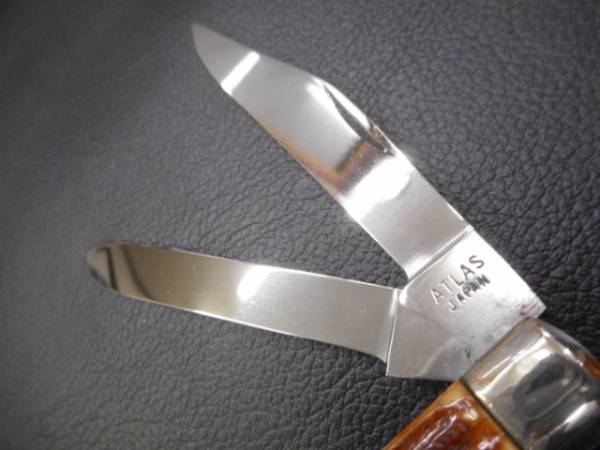 ナイフ 古く小さい折り畳みナイフ ２丁出し 茶色ハンドル