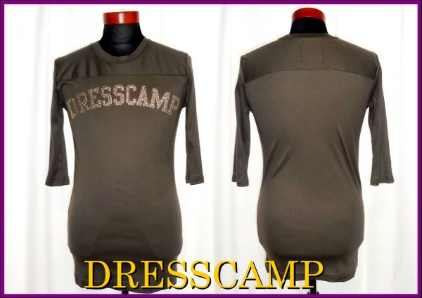 DRESSCAMP studs T-shirt M Dress Camp men's khaki gold stretch cloth green 7 minute T-shirt Gold 48 L