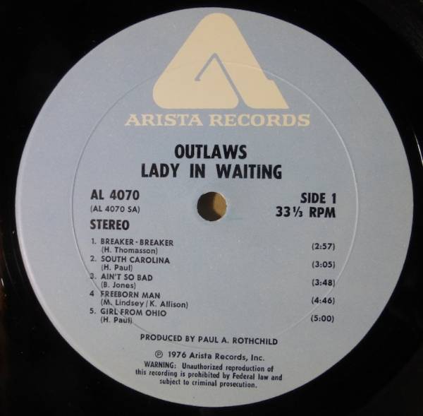 OUTLAWS「LADY IN WAITING」米ORIG[初回青ARISTA]シュリンク美品