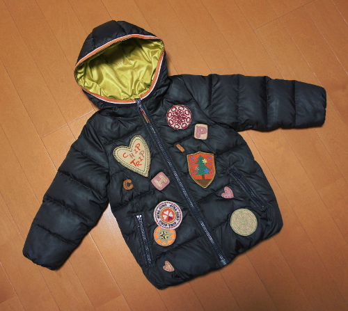 CHIP TRIP chip trip * Heart snow pattern Logo * badge patchwork * real down Parker Brown 3 -years old 4 -years old 100cm French natural Country 