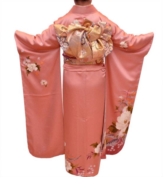 2F kimono new goods long-sleeved kimono 3 point set high class long-sleeved kimono book@ Saga . double-woven obi long kimono-like garment silk Kyouyuuzen .. color 167cm tall size long-sleeved kimono set free shipping (10-04-32)