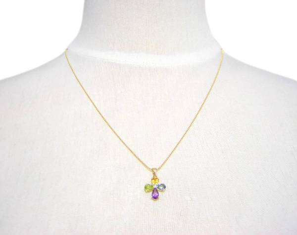美品　14K　クロスペンダントトップ　十字架　ブルートパーズ　シトリン　ペリドット　アメジスト　14金
