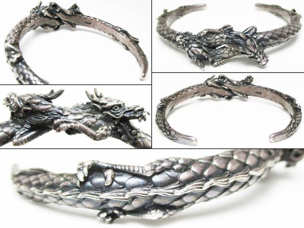 KCRAFT silver bangle Dragon motif SILVER 49g inside surroundings approximately 18cm