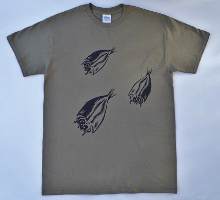  scad. opening T-shirt, olive, fish T-shirt, fish miscellaneous goods, short sleeves,L