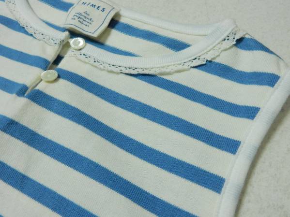 [ free shipping ] Nimes :NIMES: made in Japan! cotton 100%: white color × light blue : border ground : tank top *