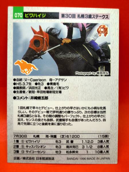  Bandai horse racing card biwa high ji no. 30 times Sapporo 3 -years old stay ks