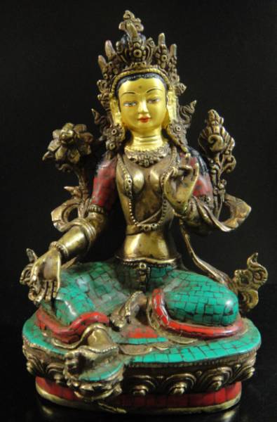 グリーンターラー（緑多羅菩薩）像◆仏教　チベット-A1_画像1