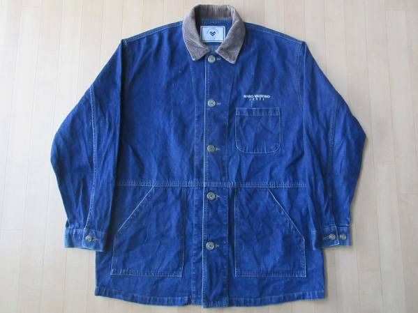 90's日本制MARIO VALENTINO JEANSデニム ジャケットMインディゴ ブルー マリオ ヴァレンティノ ジーンズ カバーオール ブルゾン ジージャン
