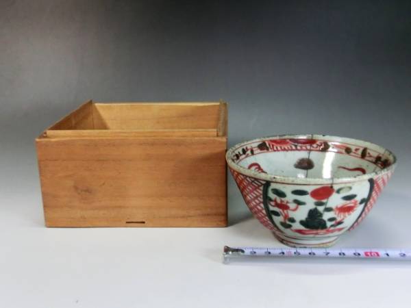 茶碗■呉須赤絵 窓柄絵花唐草鉢 魁 お茶道具 古玩 唐物 中国 古美術 時代物 骨董品■