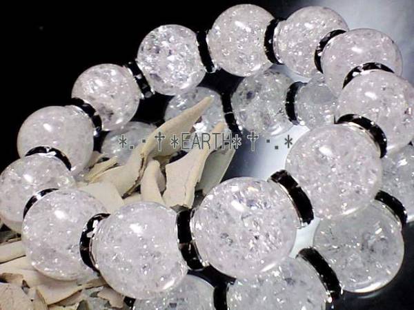 クラック爆裂水晶AAA＆黒ロンデル 数珠 16ミリ天然石　S~Lサイズ　送料無料　匿名発送_画像2
