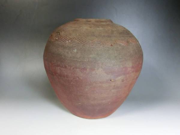 壷■古備前「堂」素焼き 箆目 古い花瓶花器 丸古壺 時代物 骨董品 古美術■_画像2