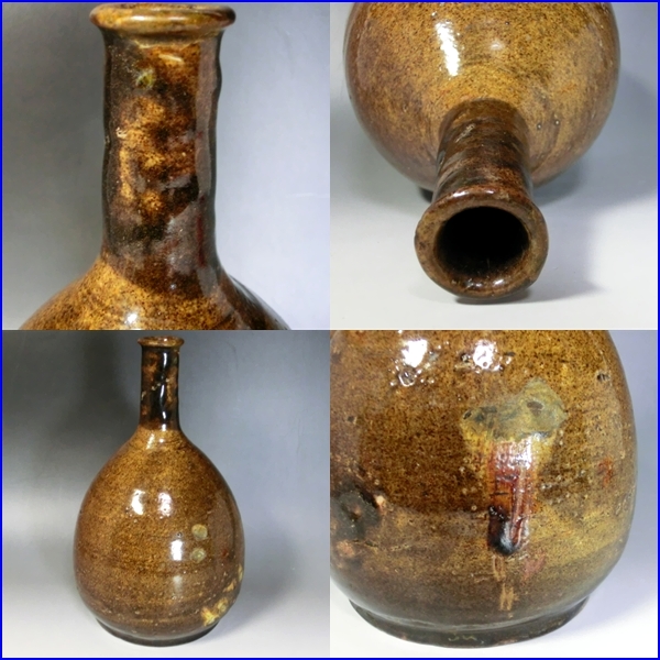 人気ブラドン 徳利風 古陶花生 徳利○飴釉 江戸時代 古美術 李朝 茶色釉 李朝