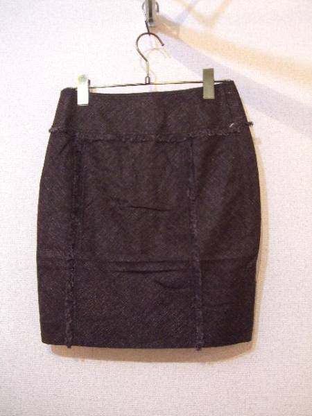 Lesoukこげ茶フリンジデザインタイトミニスカート（USED）102713)