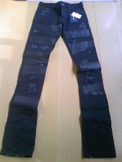 SHELLAC shellac kau leather × black te -stroke roi repair black Denim 42 new goods unused goods 