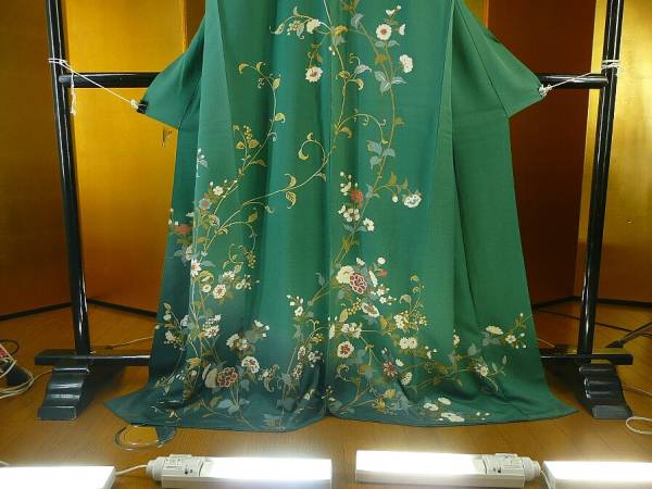 A_bkl* быстрое решение переговоры о снижении цены возможность # японская одежда кимоно / зеленый серия / цветок *. рисунок / мелкий рисунок?/ жемчуг цветный обработка / красивый *