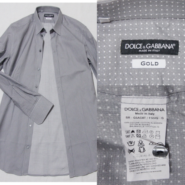 極美品DOLCE&GABBANA GOLD ピンドットプリントシャツ灰白40 3/4_画像3