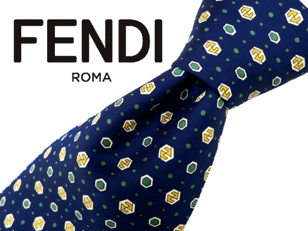 N1★送料無料★FENDI★正規(guī)品イタリア制 ネイビーシルクネクタイ