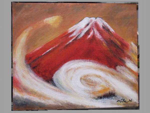 【真作】　「渦を巻いた赤富士」仮題　検索　骨董時代鑑定趣味蒐集貿易　_画像2