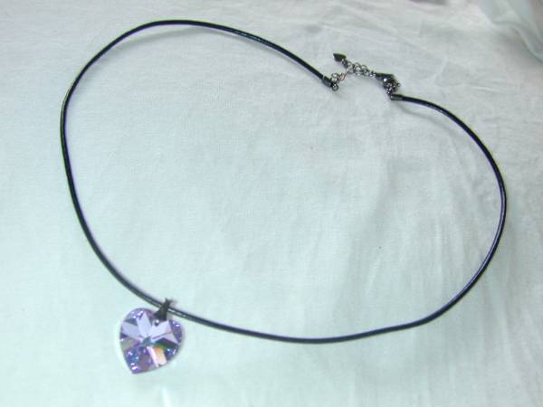 * hand made crystal glass VL Heart large leather cord pendant new goods *