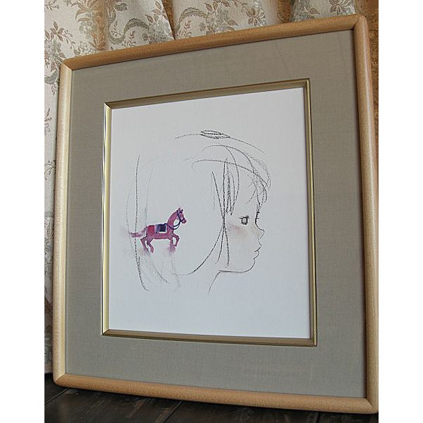 新品　いわさきちひろ　紫色の馬と少女　絵画　児童画　色紙_画像3