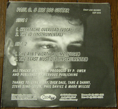 EP / PAUL O,&HIS BIG GUITAR - HEARTACHE OVERLOAD - THE ID - SHE AIN'T WORTH A DIME - THE BEAST MUST DIE / ロカビリー,WILD,45rpm_画像2