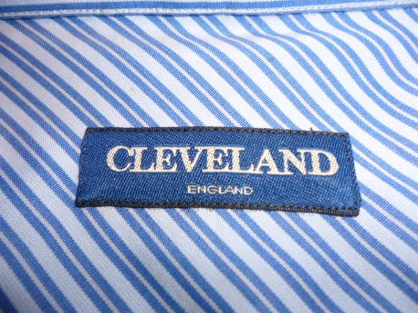 CLEVELAND クリーブランド 長袖 ストライプ シャツ 15-38 青 ビンテージ イギリス イングランド_画像2