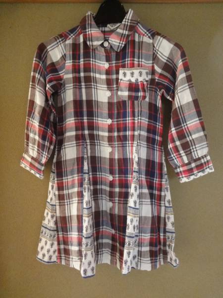 F.O.KiDS 　110 　薄手・チェック柄シャツワンピース　総丈67