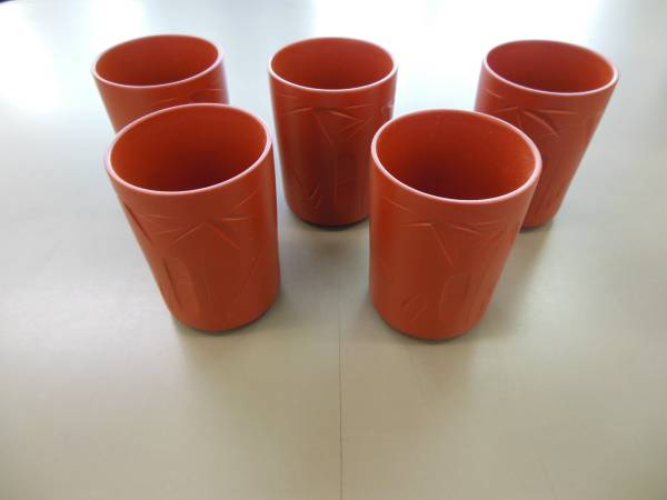 ★未使用☆湯のみ　５客セット　茶色　竹笹模様☆