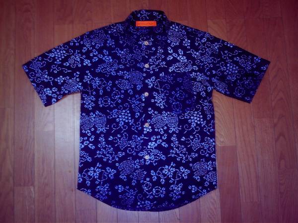 沸騰ブラドン ☆手作り☆　藍染和柄半袖シャツ　Ｍ　新品　送無料あり Mサイズ