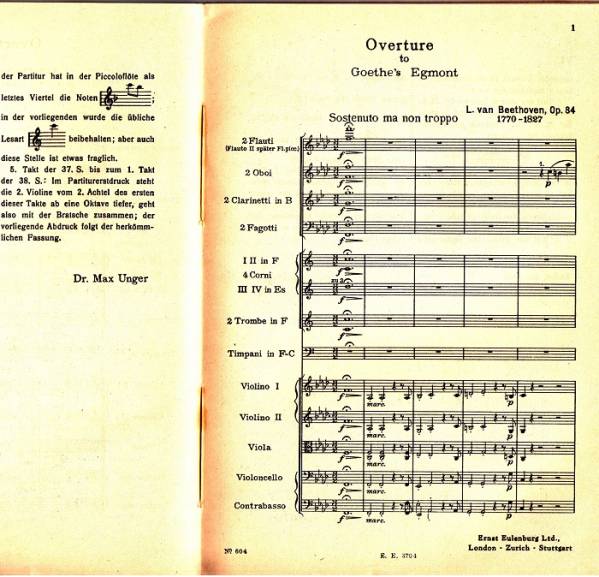 ☆イギリス製古楽譜●ベートーヴェン エグモント序曲Op.84オイレンブルク版スコア_画像2