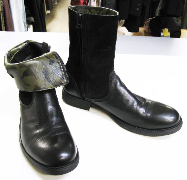 ヨウジ Yohji：2014-15AW 迷彩裏地 2WAY レザー ブーツ / シューズ （ Yohji Yamamoto pour HOMME 2WAY Leather boots 27 shoes_画像1