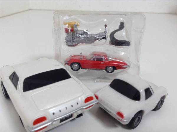 3台 マツダ コスモ スポーツ 1967年式~ タイムスリップグリコ シークレット 赤 プルバックカー @car T.T.C チョロQタイプ ミニカー_中古品ですスレキズがあります。