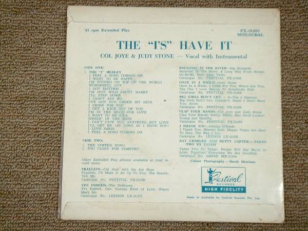 コル・ジョーイ&ジュディ・ストーン オーストラリアFestival盤オリジナル 3曲入EP「THE 'I's HAVE IT」_画像2