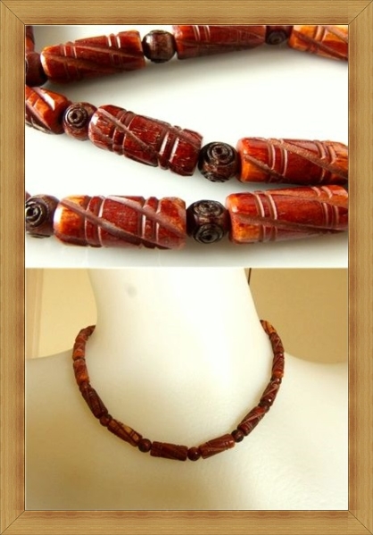 * Asian & retro * element .. tree carving beads. old necklace *212