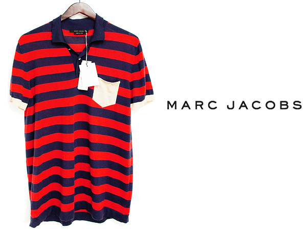 ■最高級13万【MARC JACOBS】最高級の贅沢ふわとろ極上カシミヤ100％使用マークジェイコブスカシミヤボーダーポロシャツXL/MADE IN ITALY_画像1